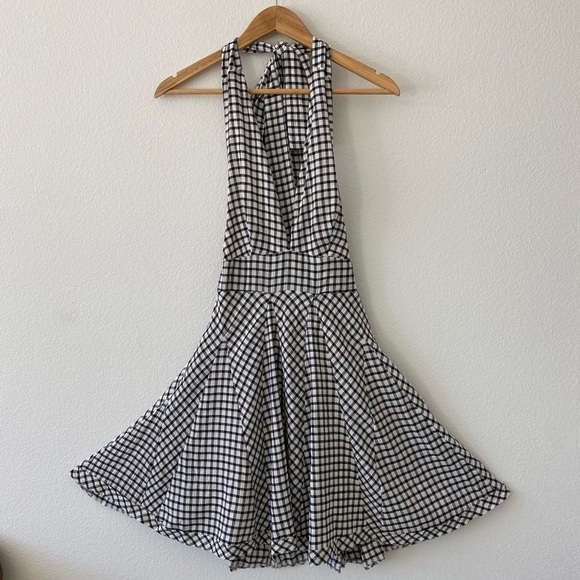 Miou Muse Black and White Gingham Checked Halter Dress - Picture 2 of 12